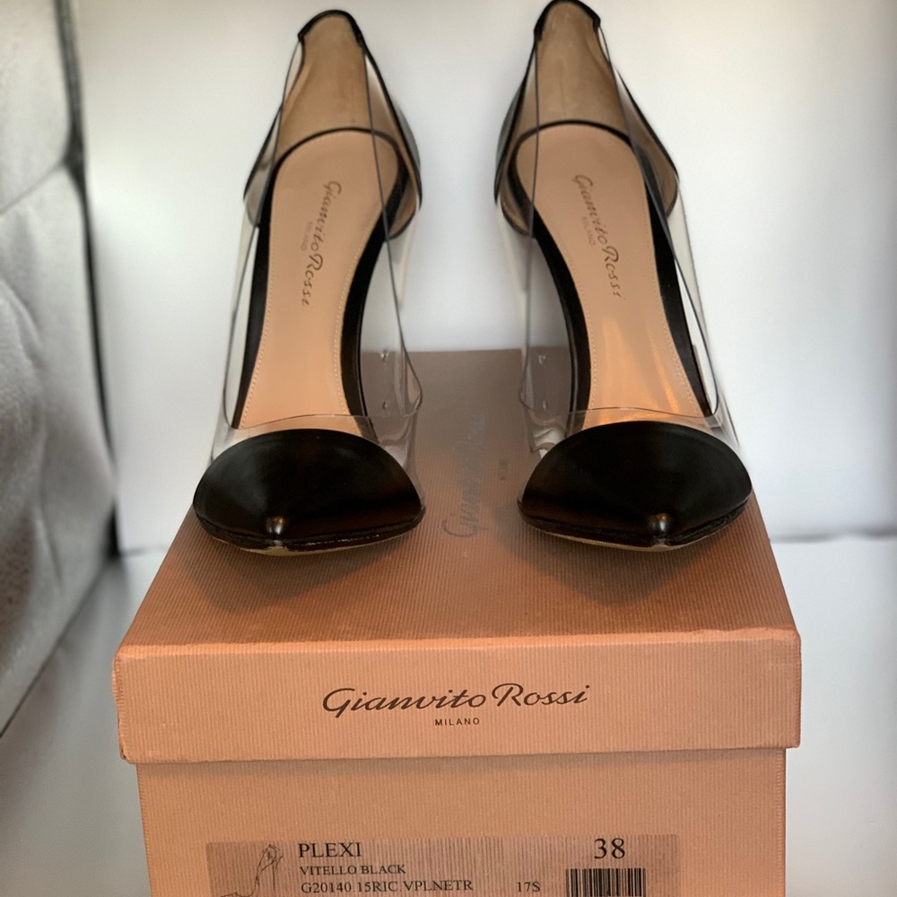 Like New Gianvito Rossi Plexi Black Heels 105mm, Size 38, Worn Once